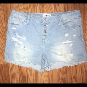 Black Daisy Button Fly High-Rise Jean Shorts